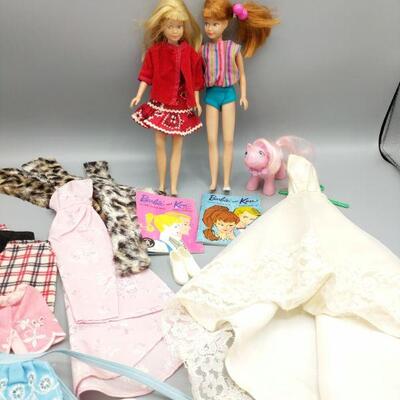 This set includes two 1963 Barbie Skipper dolls (both stamped 1963), two Ken and Barbie books, My Little Pony (1985 Hasbro, Pat Pend,...