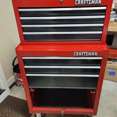Craftsman Tool Box On Casters With (3) Drawers, Note Bottom Closure Is Missing but includes key. Smaller Craftsman Tool Box On Top (4)...