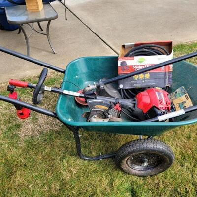 You will have the best looking yard on the block with these items. Wheel Barrel With Plastic Base On Steel Frame, Troy Bilt Weed Eater...