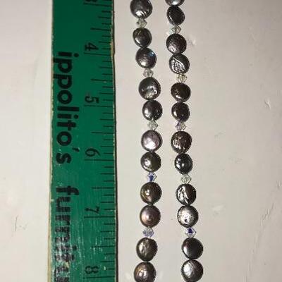 Black pearls , crystal & sterling necklace