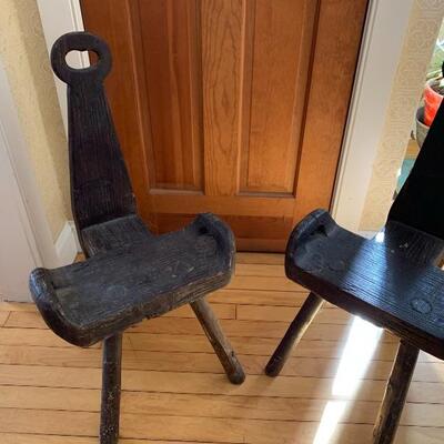 Antique Spanish Three Legged
 Milking /Labor Chairs
 - unique to have a matching pair