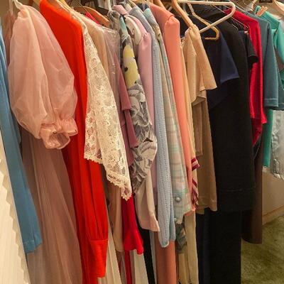 Closet with vintage ladies dresses