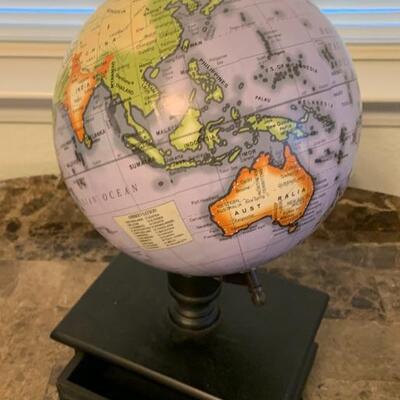 Medium globe on wood pedestal with drawer