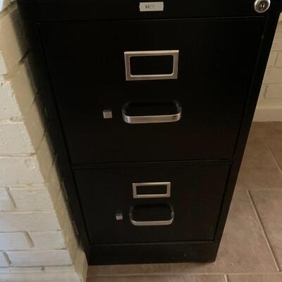 Black filing cabinet with key