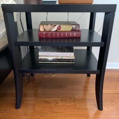Lot #28--side tables/night stands by Baronet, ebonized wood, open sides with 2 shelves--$195/pr--26
