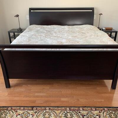 Lot #26--King sized sleigh bed with ebonized finish, memory foam mattress--$495