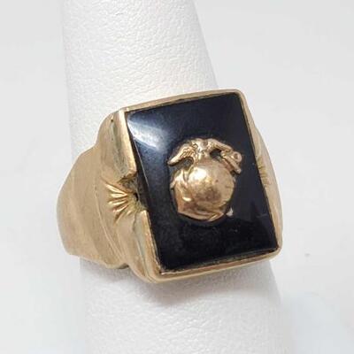 #353 • 10k Gold Ring With Marine Corps Emblem -8.4g