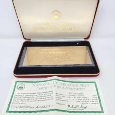 #610 • Year 2000 $2 Gold Certificate With COA
