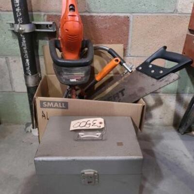 #3500 • Tools saws , gardening shears, hedge trimmer and lock boxes. 