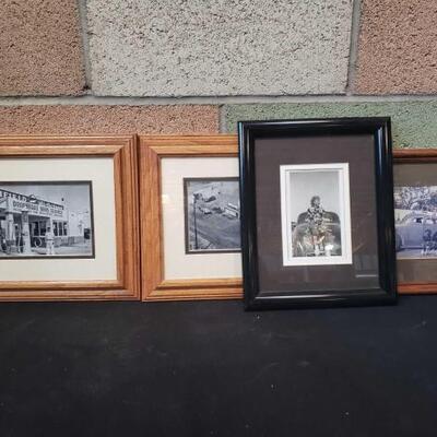 #928 â€¢ 4 Framed Vintage Photos of Gas Stations and Cars
