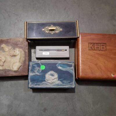 #4024 â€¢ Three Jewlery Boxes, One cigar box, and One Cross Pen