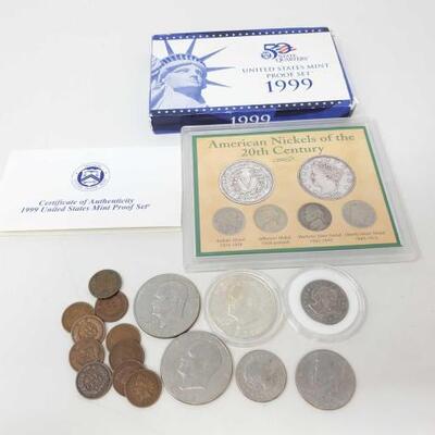 #708 â€¢ 1999 Proof Set, American Nickels Proof Set, Eisenhower Coins, and More!