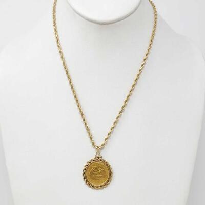 258	

14k Gold Chain With 999 Gold Coin Pendant, 19.7g
Weighs Approx 19.7g. Measures Approx 18"