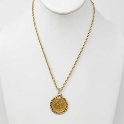 258	

14k Gold Chain With 999 Gold Coin Pendant, 19.7g
Weighs Approx 19.7g. Measures Approx 18