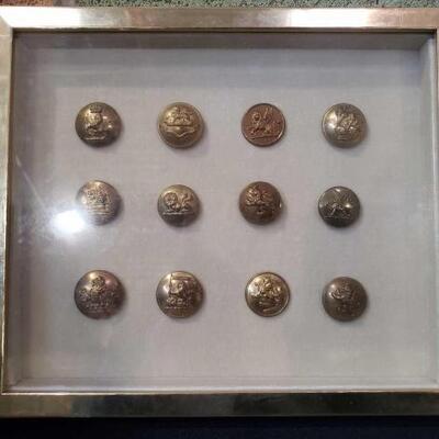 #908 â€¢ 12 Livery Buttons and Wall Hanging Case