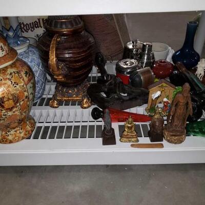 #4052 â€¢ Buddhist Statues, Glass Fruit, Three Vases, and More
