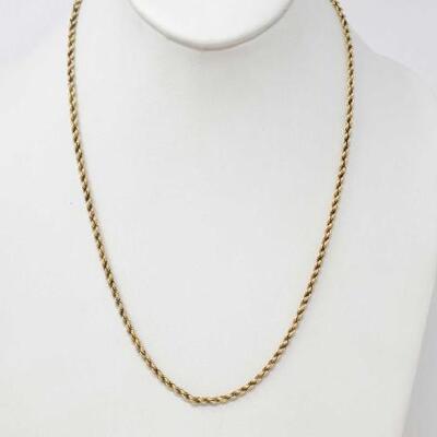 228	

14k Gold Rope Chain, 15.9g
Weighs Approx 15.9g. Measures Approx 20