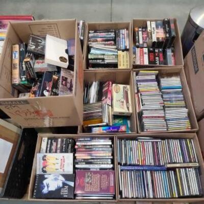 #4336 â€¢ DVDs. VHS Tapes. CDs. CD Holder. Books