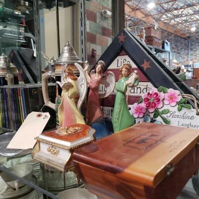 #884 â€¢ Beer Stein, Angel Figurines, CDs, and Wall Art