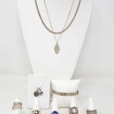 #440 • Sterling Silver Rings, Pendants, Necklaces, And Bracelet, 66.9g