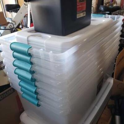 #4504 â€¢ 11 Totes With Lids and 1 Plastic File Box