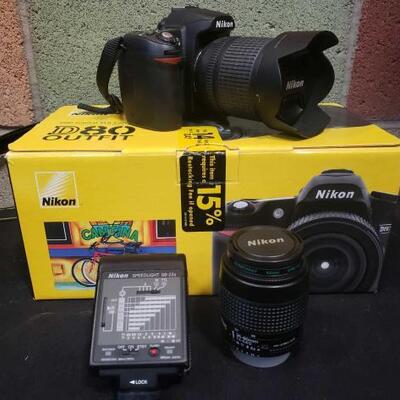 #958 â€¢ Nikon D80 Camera with 2 Lenses, Flash Attachment, and Original Box