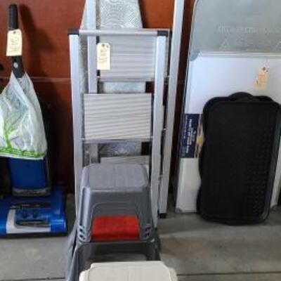 2035 â€¢ 7 Plastic Step Stools, 2 Metal Step Ladders, And Ironing Board