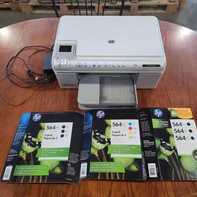 #3090 • HP Printer Scanner HP  Photosmart C6380 all in one pri=nter-scanner-copier and extra ink. 