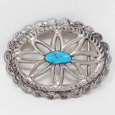 #460 • Sterling Silver Belt Buckle With Turquoise Stone, 43.1g