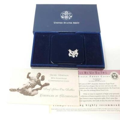 #620 • Jackie Robinson 50th Anniversary Commemorative Coin, Proof Silver One Dollar, With COA