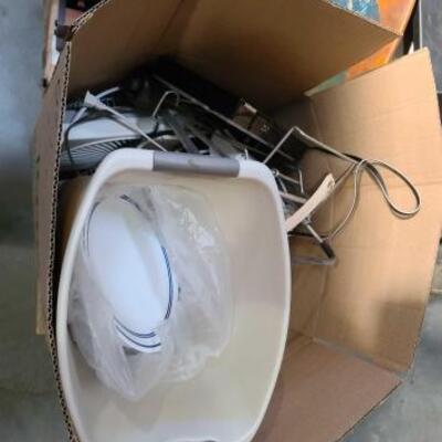 
#2256 • Fans, Trash Can, Plates Blueray Player, And More