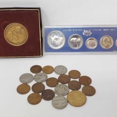 #718 â€¢ United States Special Mint Set, Buffalo Nickels, Wheat Pennies, Canadian Dollar, And More
