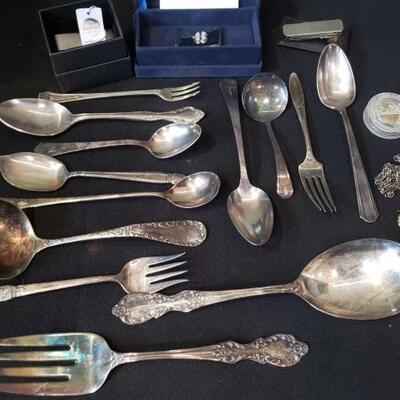 #904 â€¢ Silver Plated Flatware, 2 Swarovski Crystal Money Clips
