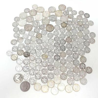 #680 â€¢ 16 Pre 1964 Quarters, 120 Barber Head Dimes, 8 Pre 1964 Dimes -421g