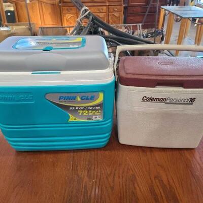 #3100 • Ice Chests: Coleman and Pinnacle with thermos and smaller ice chest. 