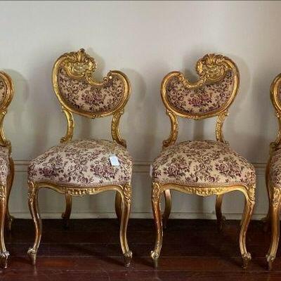 https://www.ebay.com/itm/115385097550	JK1005 VINTAGE ROCOCO STYLE GOLD FLORAL PARLOR CHAIRS X4 		Auction 	 Starts 05/20/2022 After 6 PM 
