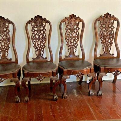 https://www.ebay.com/itm/115385098795	JK1002 VINTAGE LEATHER AND WOOD CLAWFOOT ORNATE DINING ROOM CHAIRS X4		Auction 	 Starts 05/20/2022...