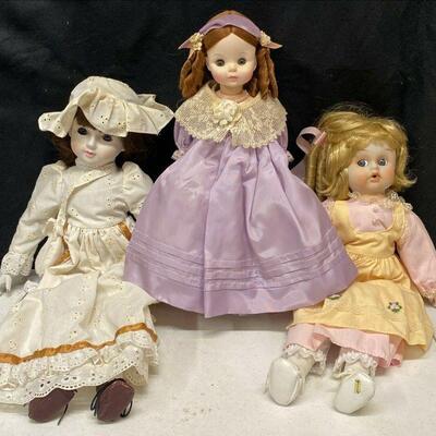 https://www.ebay.com/itm/115382935469	LB1022 COLLECTIBLE PORCELAIN DOLLS LOT OF 3, INCLUDES A MADAME ALEXANDER DOLL		Auction
