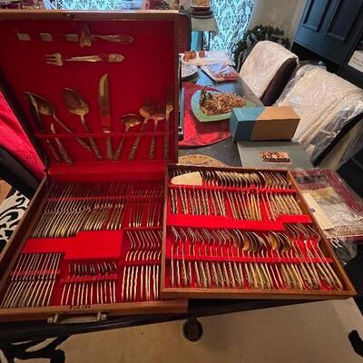 144 pc Royal Barge Bronze nickel flatware set 