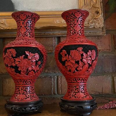 cinnabar cloisonne vases