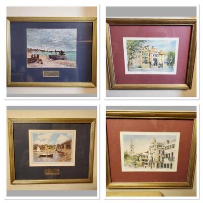 Set of 4 prints. Little Rainbow Row and Looking North on Meeting Street by Emerson. The Beach at Monet Art Institute of Chicago and The...