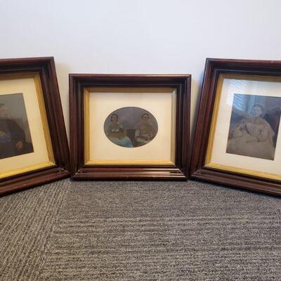 Set of 3 antique framed photographs. 14x17" Photos are named on back. "Elizabeth Rebecca Spencer Gilmer" "James and...