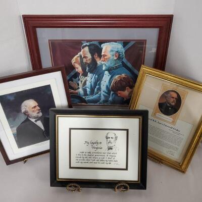 Collection of framed prints featuring General Lee. The Generals Were Brought to Tears 17x18" Loyal to Virginia, Farewell Order and...