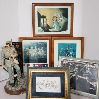 Collection of framed prints of Stone Mountain and more. Up on Spirit Mountain, Thy Will Be Done and The Last Watch signed by Larry Arnold...