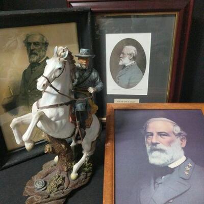 Statue measures 14" tall. Lithograph measures 14"x17". Other two prints measure 13"x16" each....