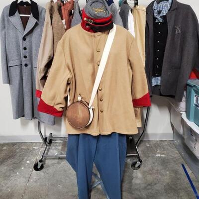 Collection of men's civil war Reenactment clothing and accessories. Sizes are XL and larger. Mannequin and rack are not included....