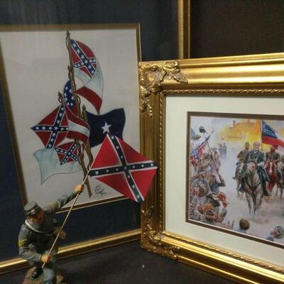 Signed by artist J. James and numbered (38/250) print measures 18"x22". Comes with other flags in a Robert E. Lee print and a...