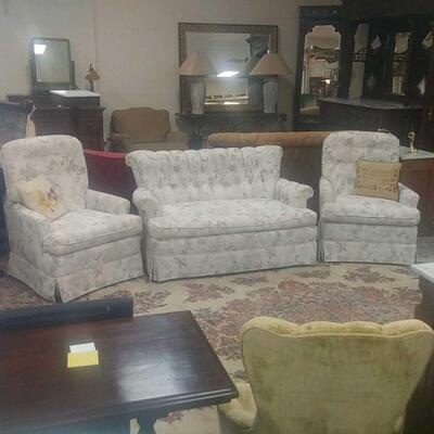love seat and pair of swivel chairs  125.00