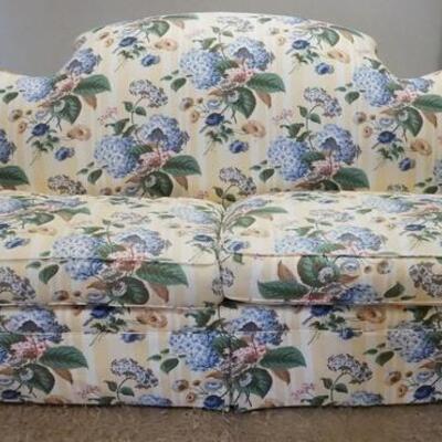 1056	DREXEL HERITAGE FLORAL UPHOLSTERED SOFA, SOME STAINING, APPROXIMATELY 85 IN WIDE
