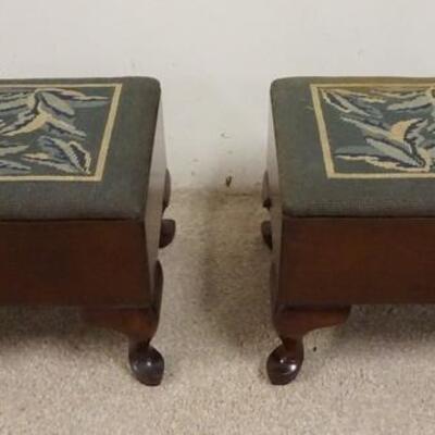 1092	PAIR OF STOOLS W/UPHOLSTERED TOPS, 14 1/2 IN X 12 IN X 11 3/4 IN HIGH
